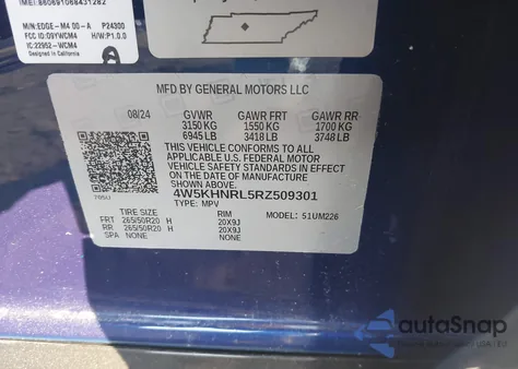 2024 Acura Zdx A-Spec из США, поврежденный, VIN 4W5KHNRL5RZ509301